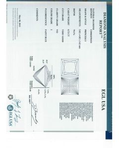 0.72 Ct.  EGL Certified IVS2 Princess Cut Diamond.