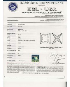 5.01 Ct. EGL Certified JVS2 Princess Cut Diamond.
