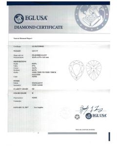 2.01 Ct. EGL Certified HSI1 Pear Shape Diamond.