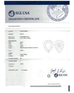 2.00 Ct. EGL Certified ISI1 Pear Shape Diamond.