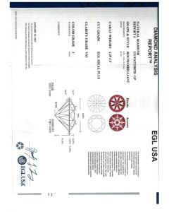 1.29 Ct. EGL Certified IVS2 Round Brilliant Cut Diamond.