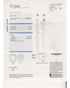 1.17 Ct. GIA Certified DVVS2 Pear Shape Diamond.