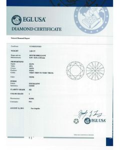 2.50 Ct. EGL Certified ISI2 Round Brilliant Cut Diamond.