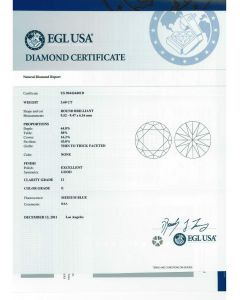 3.60 Ct. EGL Certified EI1 Round Brilliant Cut Diamond.