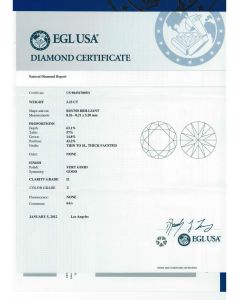 2.23 Ct. EGL Certified EI1 Round Brilliant Cut Diamond.