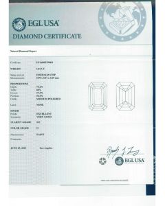 1.01 Ct. EGL Certified DSI2 Emerald Cut Diamond.