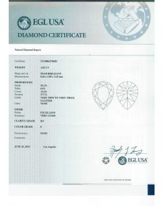 1.02 Ct. EGL Certified ESI3 Pear Shape Diamond. 