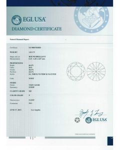1.01 Ct. EGL Certified FSI3 Round Brilliant Cut Diamond.