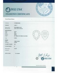 2.00 Ct. EGL Certified DSI2 Pear Shape Diamond.