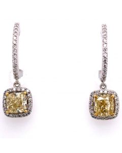 2.29 Ct. Total Weight GIA Certified Cushion Cut Fancy Brownish Yellow Color Earrings.