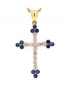 2.15 Ct. Total Weight Diamond And Sapphire Cross  Pendant.