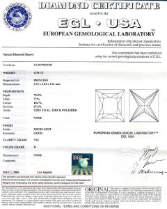 0.70 Ct. EGL Certified D VS2 Princess Cut Diamonds.