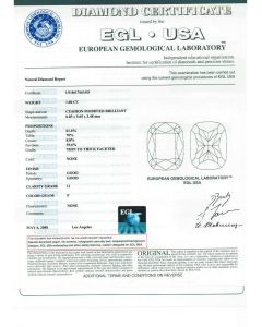 1.00 Ct. EGL Certified F I1 Cushion Cut Diamond.
