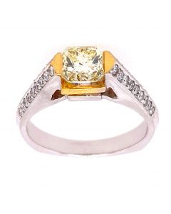 1.02 Ct. Radiant Cut Fancy Color Diamond Engagement Ring.