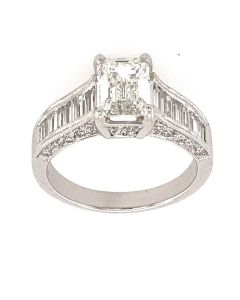 1.52 Ct. EGL Certified Emerald Cut Diamond Engagement Ring.