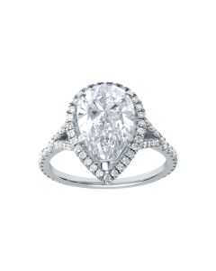 3.01 Ct. Pear Shape Diamond Halo Engagement Ring.
