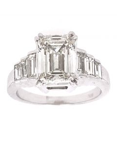 2.61 Ct. GIA Certified Emerald Cut Diamond Engagement Ring.