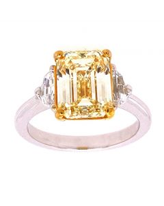 3.50 Ct. HRD Certified Emerald Cut Light Fancy Color Diamond Engagement Ring.