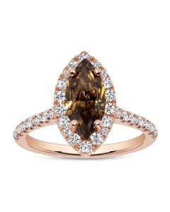 1.51 Ct. GIA Certified Marquise Shape Fancy Deep Yellow Brown Color Diamond Engagement Ring.