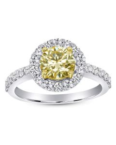 1.05 Ct. GIA Certified Round Brilliant Cut Light Fancy Color Diamond Engagement Ring.
