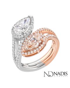 3.04 CT. Total Weight White And Fancy Color Pear Shape Diamond Ring.