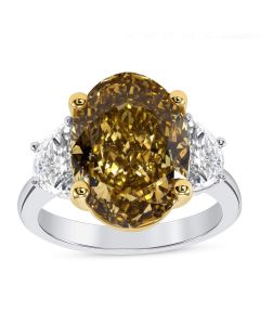 7.26 Ct. GIA Certified Fancy Deep Brownish Yellow Oval Shape Diamond Ring.