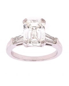 3.01 Ct. GIA Certified Emerald Cut Diamond Engagement Ring.
