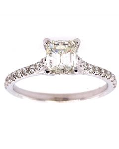 0.94 Ct. EGL Certified Emerald Cut Diamond Engagement Ring.