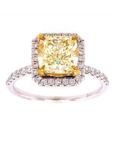 2.03 Ct. GIA Certified Cushion Cut Light Fancy Yellow Diamond Engagement Ring.