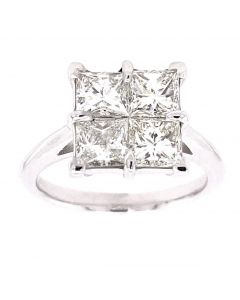 2.13 Ct. Total Weight Four Princess Cut Diamond Engagement Ring.