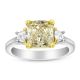 18Kt 2-Tone Gold 2.63 Carat Fancy Color Cushion Cut Diamond 3 Stone Engagement Ring.