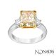 18Kt 2-Tone 3.87 Carat Fancy Color Radiant Cut Diamond 3 Stone Engagement Ring.